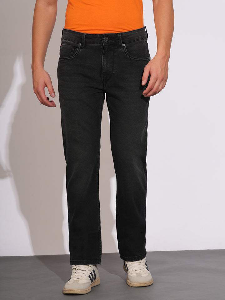 Black Krypton-Straight Fit Denims for Men