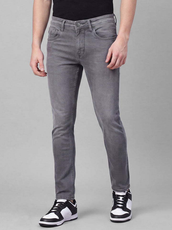 Dark Grey Slim Fit  Cotton Blend Mid Rise Men's Denims by Being Human Clothing