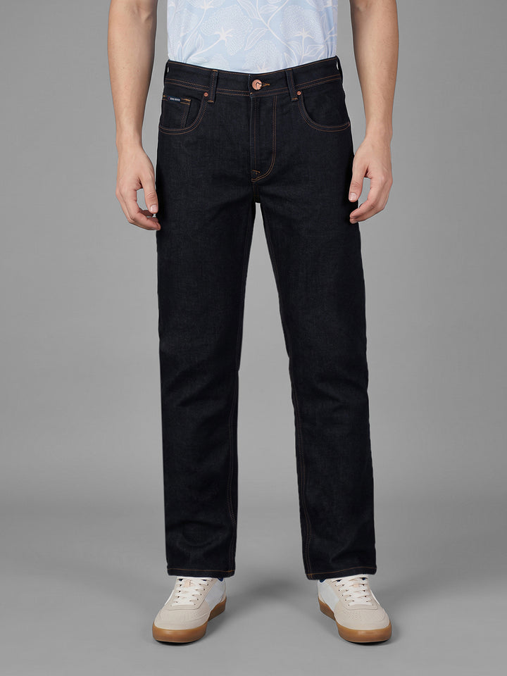 Navy Straight Fit Cotton Blend Mid Rise Men's Denims by Being Human Clothing