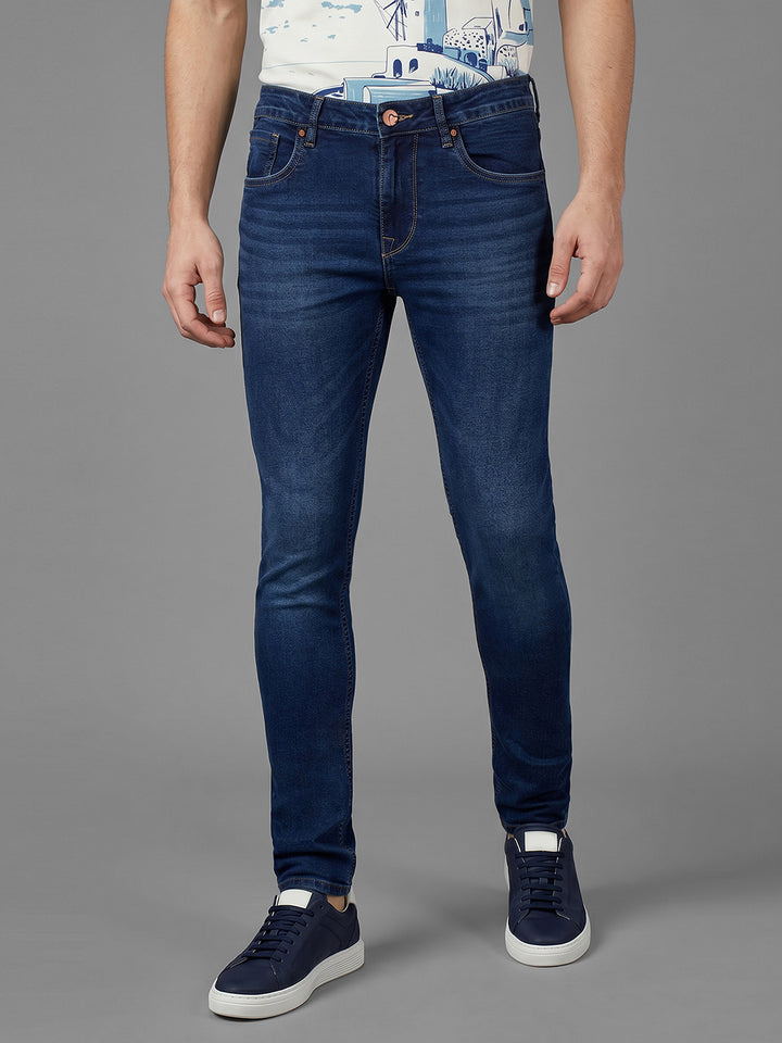 Mid Blue Slim Fit  Cotton Blend Mid Rise Men's Denims by Being Human Clothing