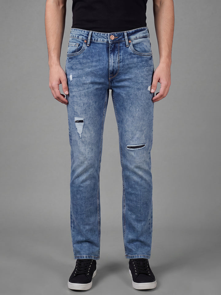 Mid Blue Straight Fit Cotton Blend Mid Rise Men's Denims by Being Human Clothing
