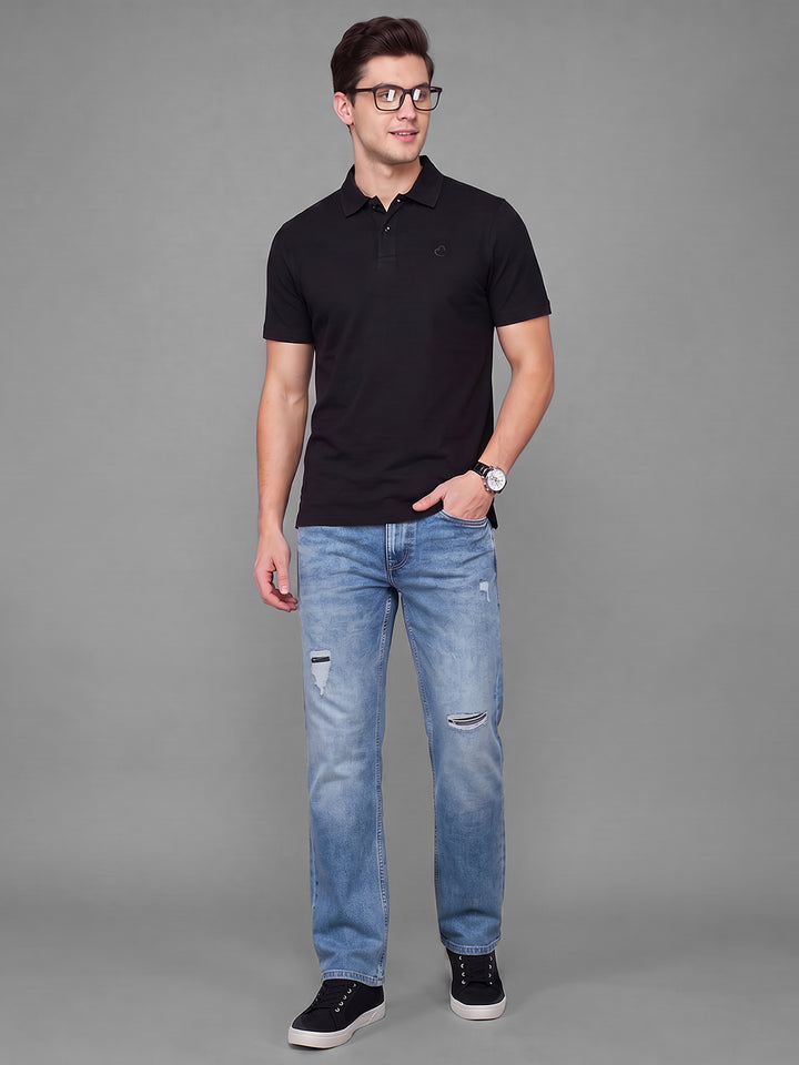 Mid Blue Straight Fit Cotton Blend Mid Rise Men's Denims by Being Human Clothing