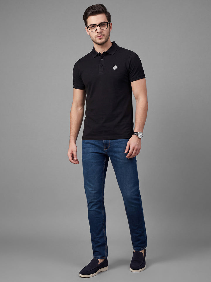Dark Blue Slim Fit  Cotton Blend Mid Rise Men's Denims by Being Human Clothing