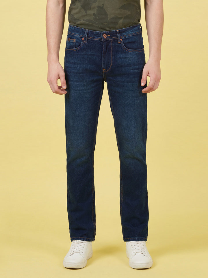 Navy Blue Straight Fit Men's Mid Rise Jeans by Being Human Clothing
