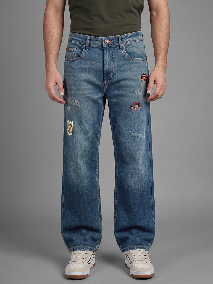 Navy Anti Fit Cotton Blend Mid Rise Men's Denims by Being Human Clothing