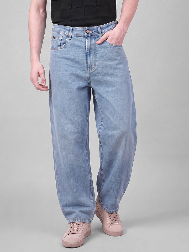 Light Blue  Anti Fit Cotton Blend Mid Rise Men's Denims by Being Human Clothing
