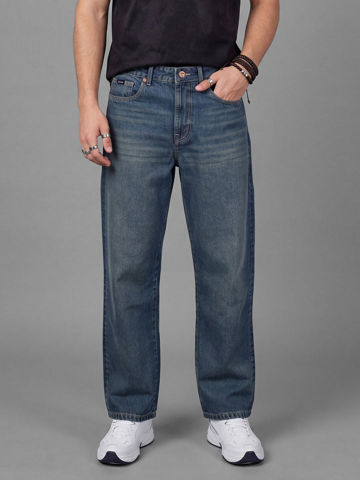 Navy Anti Fit Pure Cotton Mid Rise Men's Denims by Being Human Clothing