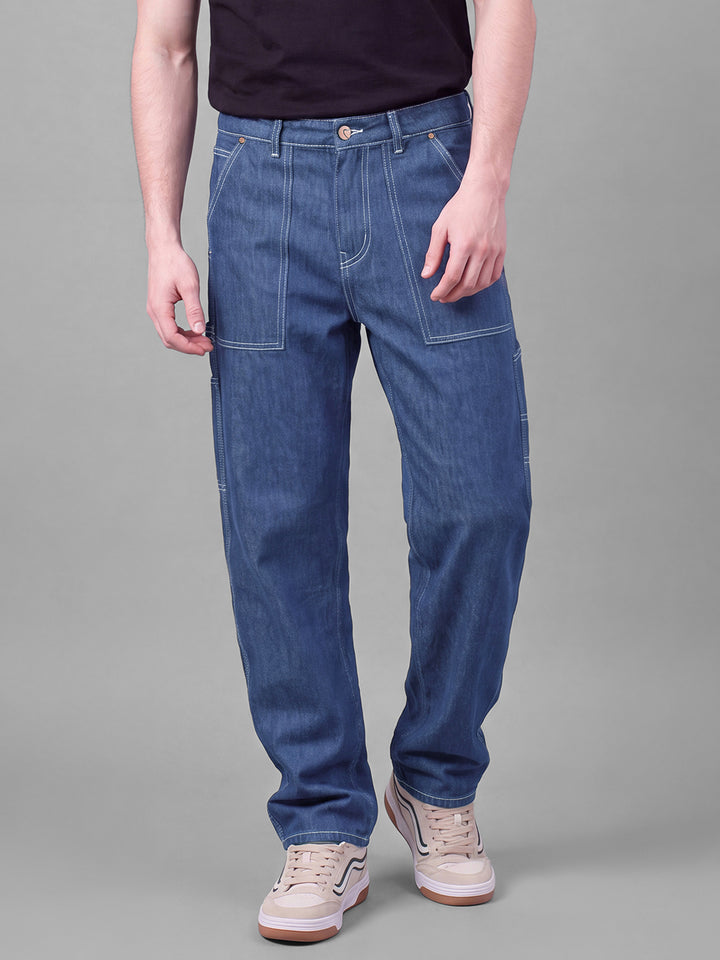Navy Anti Fit Pure Cotton Mid Rise Men's Denims by Being Human Clothing