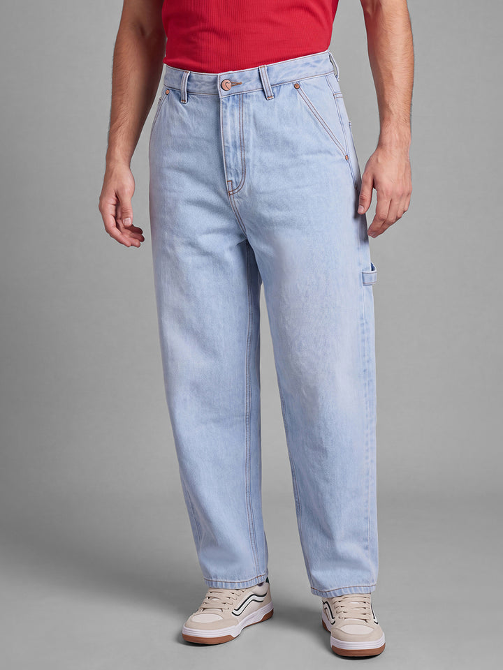 Light Blue  Barrel Fit Pure Cotton Mid Rise Men's Denims by Being Human Clothing
