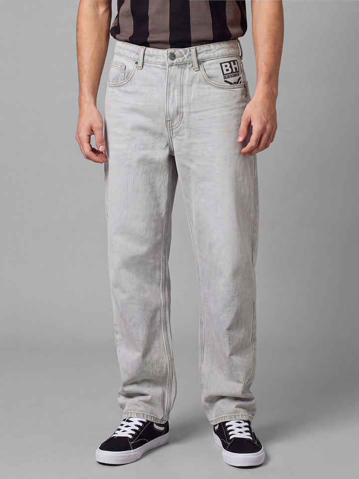 Light Grey Anti Fit Pure Cotton Mid Rise Men's Denims by Being Human Clothing