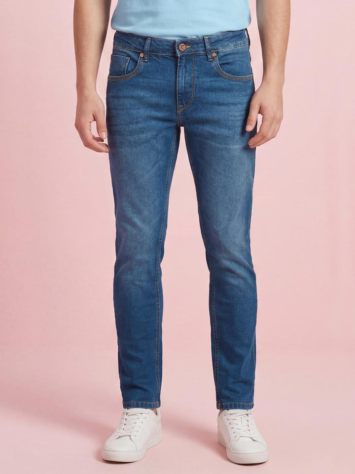 Blue Cropped Fit Mid Rise Men's Jeans