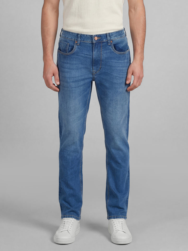 Blue Relaxed Straight Fit Cotton Blend Mid Rise Men's Jeans by Being Human Clothing