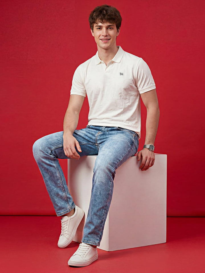 Light Blue Relaxed Fit Mid Rise Men's Denims