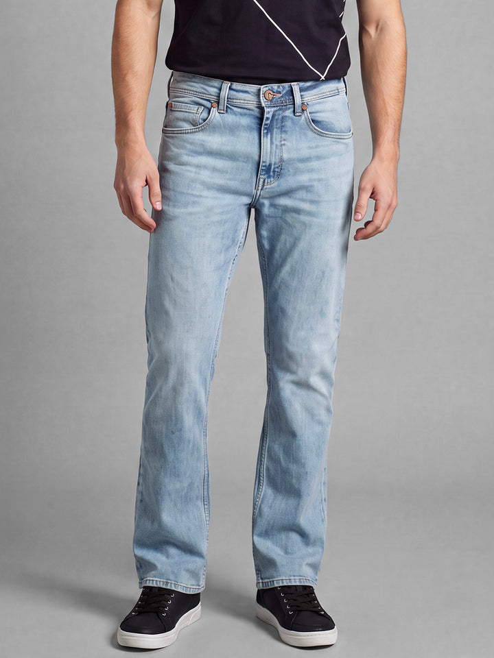 Light Blue  Bootcut Fit Cotton Blend Mid Rise Men's Denims by Being Human Clothing