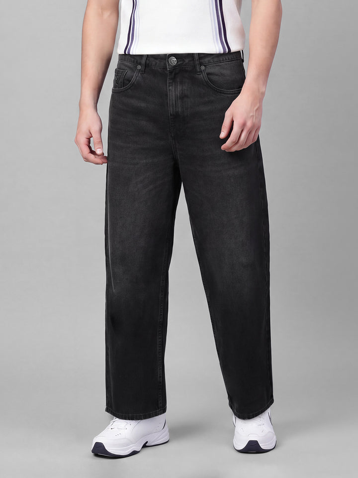 Black Barrel Fit Pure Cotton Mid Rise Men's Denims by Being Human Clothing