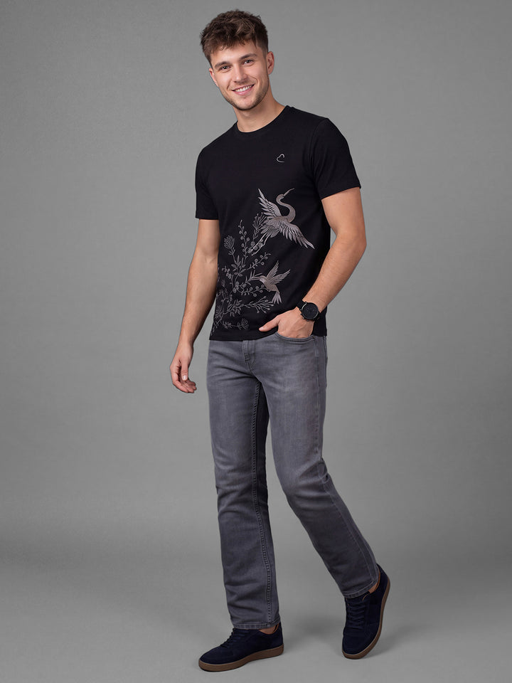 Dark Grey Straight Fit Cotton Blend Mid Rise Men's Denims by Being Human Clothing