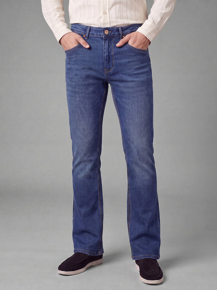 Dark Blue Bootcut Fit Cotton Blend Mid Rise Men's Denims by Being Human Clothing