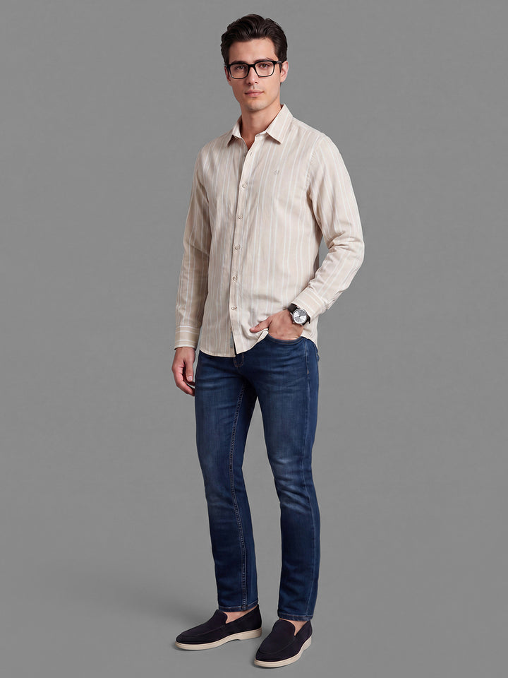 Dark Blue Slim Fit  Cotton Blend Mid Rise Men's Denims by Being Human Clothing
