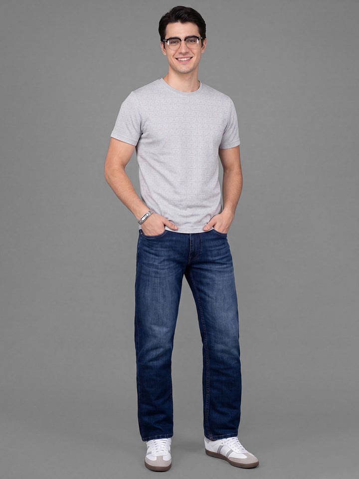 Dark Blue Straight Fit Cotton Blend Mid Rise Men's Denims by Being Human Clothing