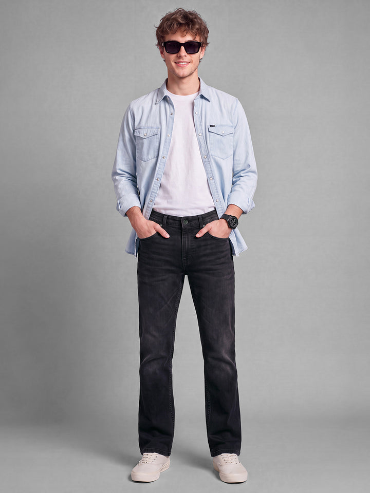 Black Bootcut Fit Cotton Blend Mid Rise Men's Denims by Being Human Clothing