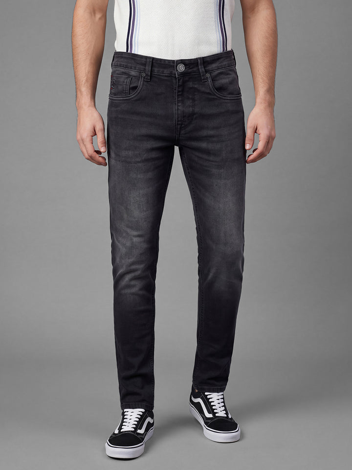 Black Skinny Fit Cotton Blend Mid Rise Men's Denims by Being Human Clothing