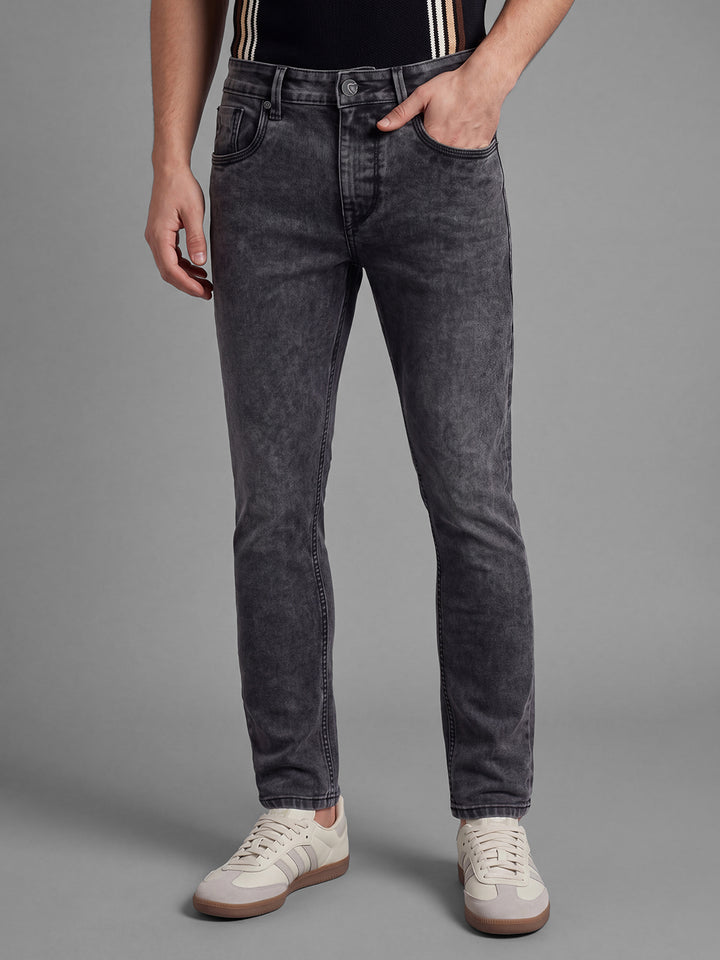Black Cropped Fit Cotton Blend Mid Rise Men's Denims by Being Human Clothing