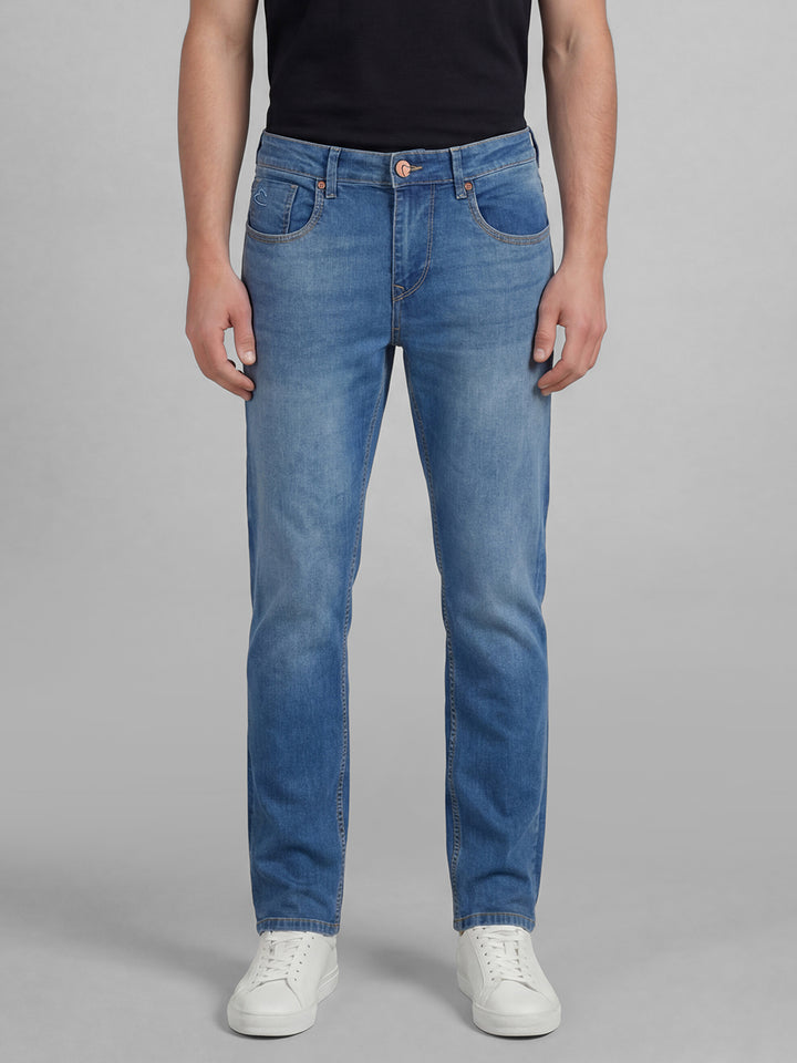 Blue Cropped Fit Cotton Blend Mid Rise Men's Jeans by Being Human Clothing
