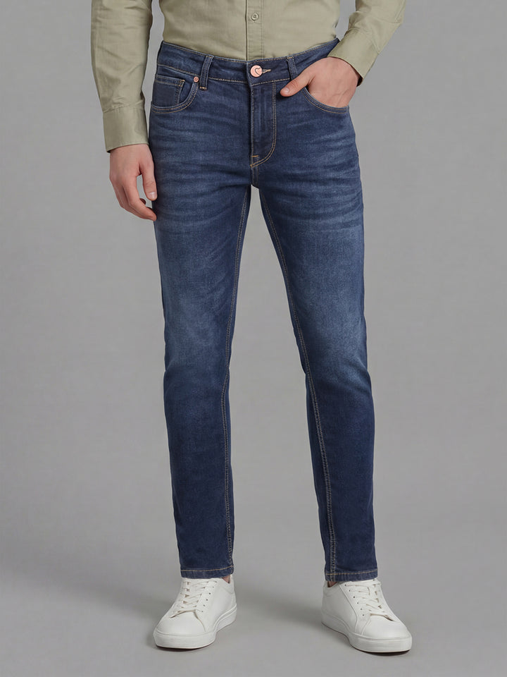 Dark Blue Cropped Fit Men's Jeans