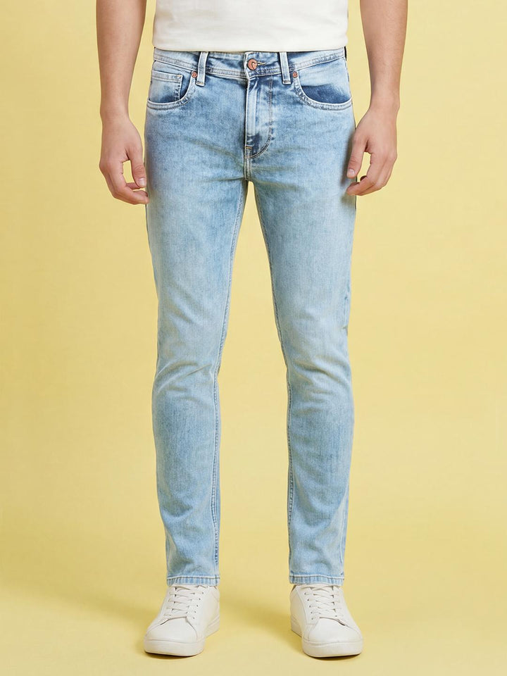 Light Blue Tapered Fit Mid Rise Men's Jeans