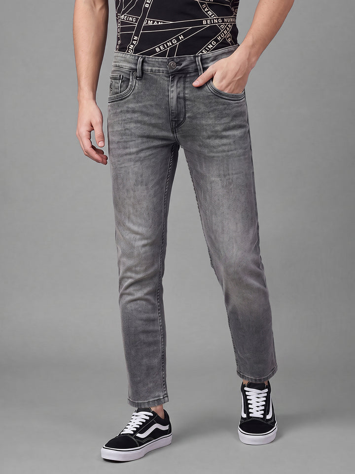 Black Cropped Fit Cotton Blend Mid Rise Men's Denims by Being Human Clothing
