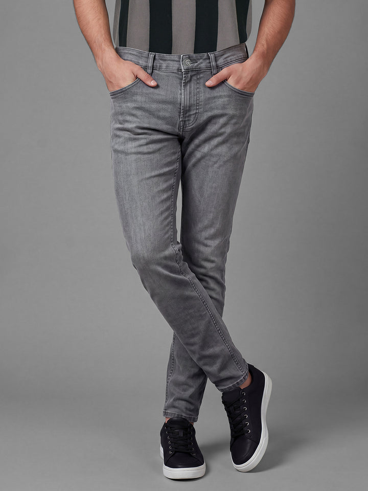Dark Grey Cropped Fit Cotton Blend Mid Rise Men's Denims by Being Human Clothing