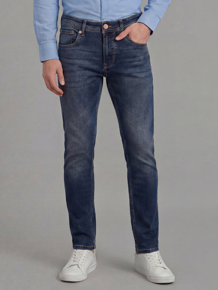Dark Blue Cropped Fit Men's Jeans by Being Human Clothing