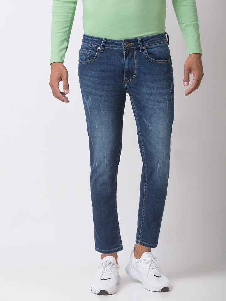 Blue Skinny Cropped Fit Men's Denims