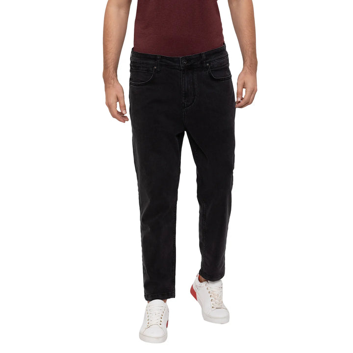 Black Argon-Cropped Fit Denims for Men