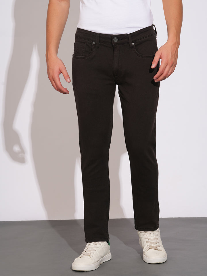 Brown Neon-Slim Fit  Denims for Men
