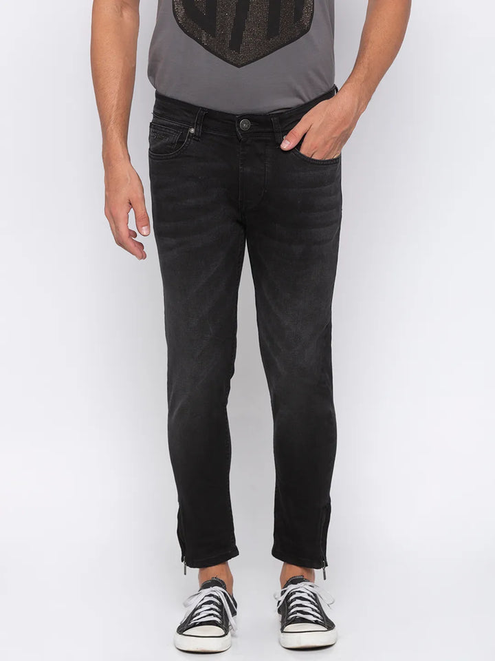 Black Skinny Cropped Fit Men's Denims