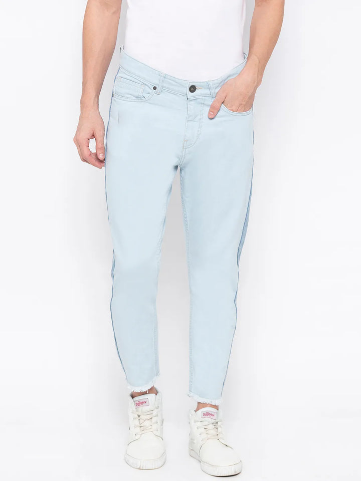 Blue Tapered Cropped Fit Men's Denims