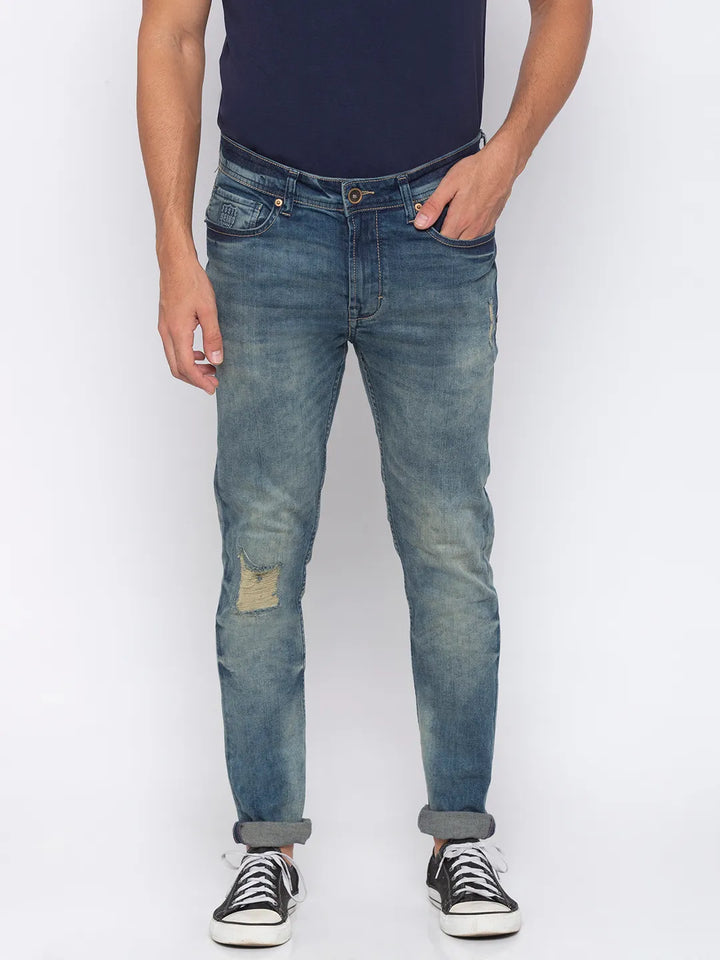 Blue Mid Rise Super Skinny Fit Denim for Men
