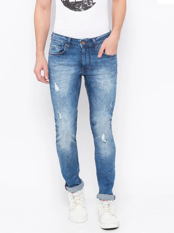 Blue Mid Rise Super Skinny Fit Denim for Men