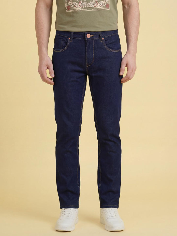 Dark Blue Straight Fit Mid Rise Men's Jeans by Being Human Clothing