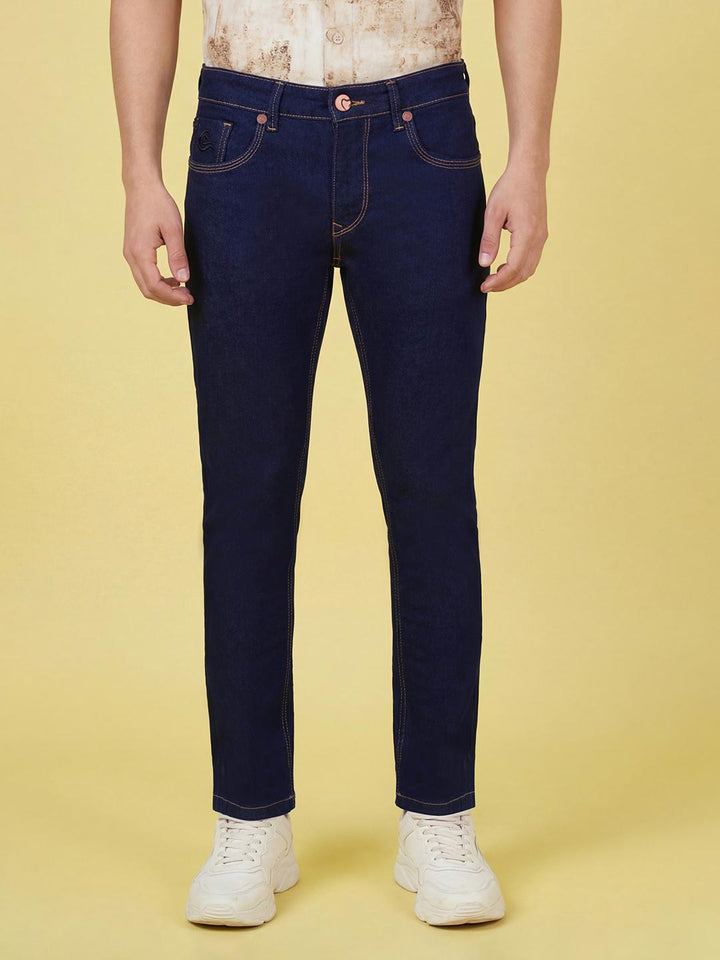 Dark Blue Cropped Fit Mid Rise Men's Jeans