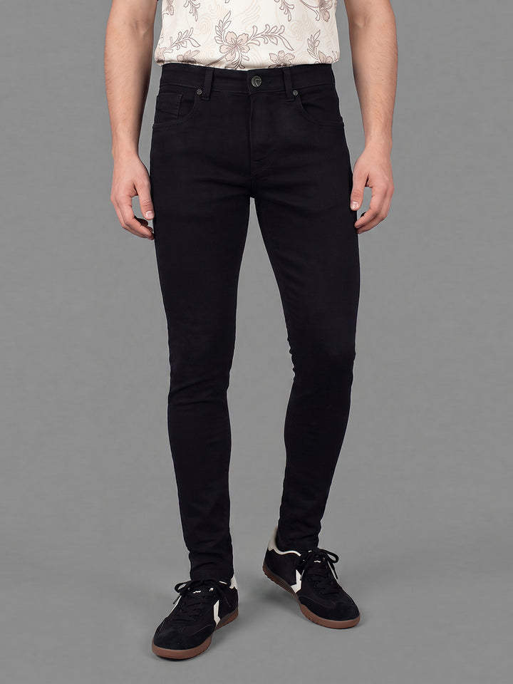 Black Skinny Fit Cotton Blend Mid Rise Men's Denims by Being Human Clothing