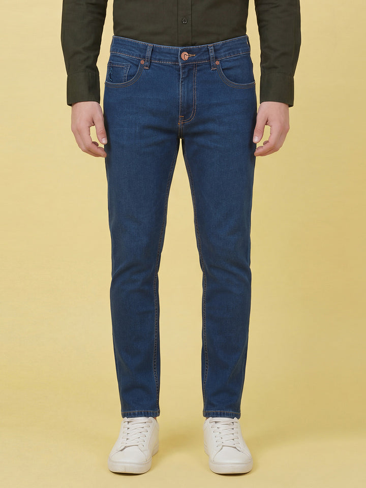 Navy Blue Cropped Fit Men's Mid Rise Jeans