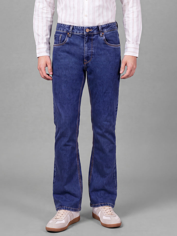 Dark Blue Bootcut Fit Cotton Blend Mid Rise Men's Denims by Being Human Clothing