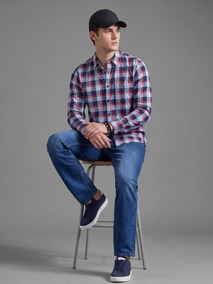 Dark Blue Straight Fit Cotton Blend Mid Rise Men's Denims by Being Human Clothing