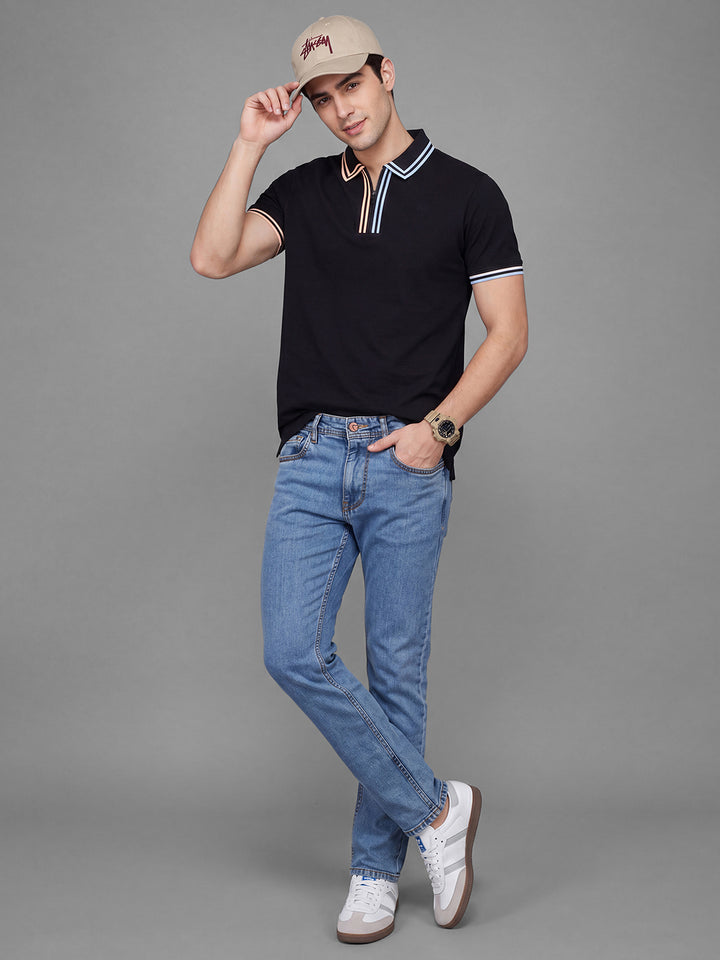 Mid Blue Straight Fit Cotton Blend Mid Rise Men's Denims by Being Human Clothing