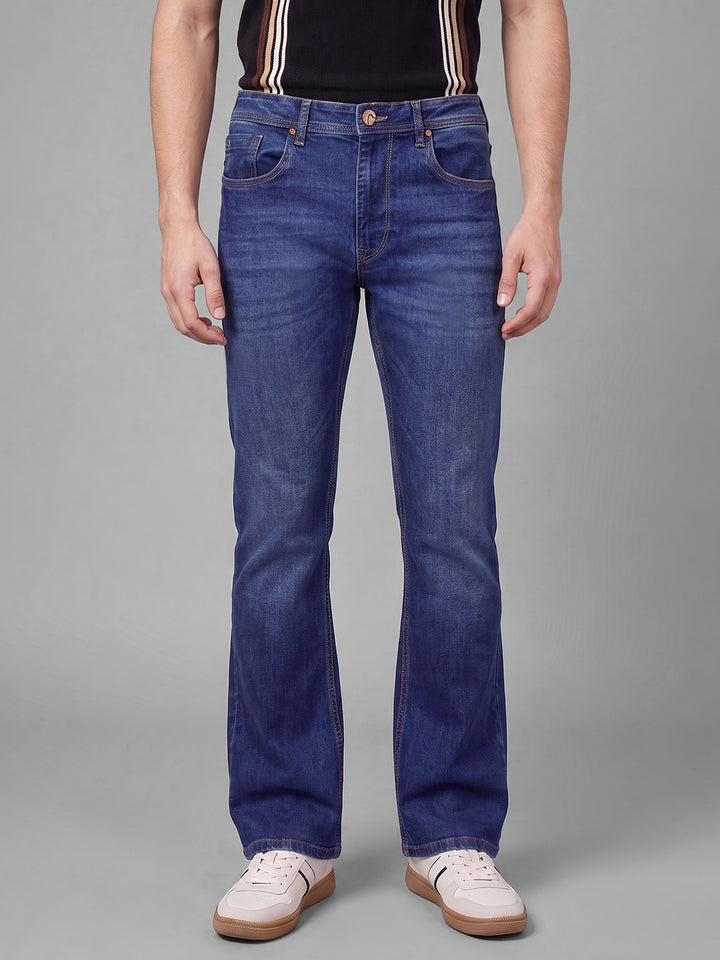 Dark Blue Bootcut Fit Cotton Blend Mid Rise Men's Denims by Being Human Clothing