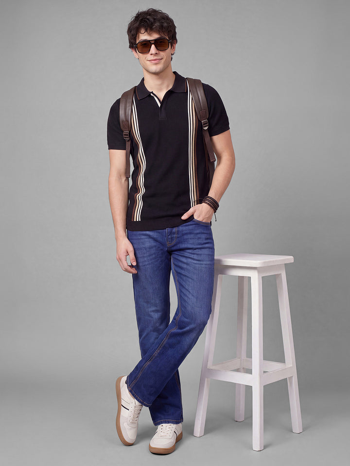 Dark Blue Bootcut Fit Cotton Blend Mid Rise Men's Denims by Being Human Clothing