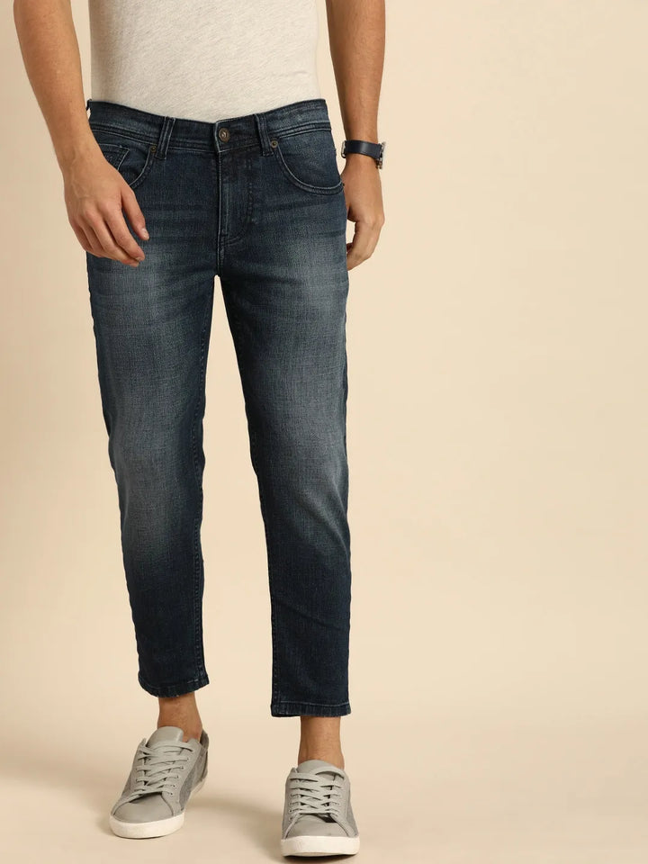 Blue Skinny Cropped Fit Men's Denims
