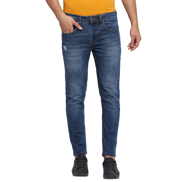 Blue Skinny Cropped Fit Men's Denims